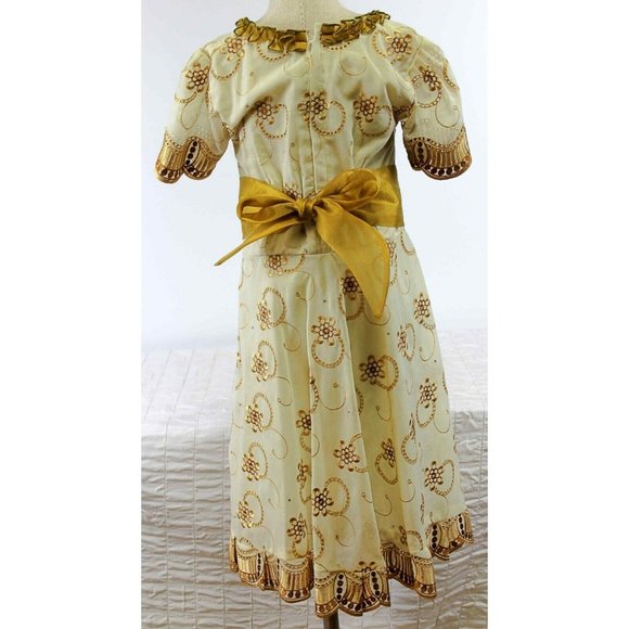 Gold/Cream Girls Dress 5/6 Dance Party Semi-Formal Sash-Belt Ruffled Rhinestones - Picture 5 of 6